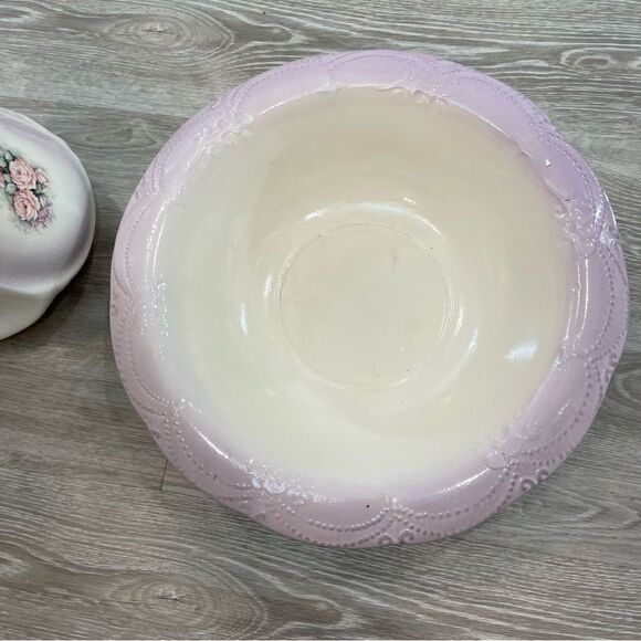 1960s Victorian Ironstone Green Hand Painted Pitcher Basin Set 2 Pieces USA made - Picture 8 of 12